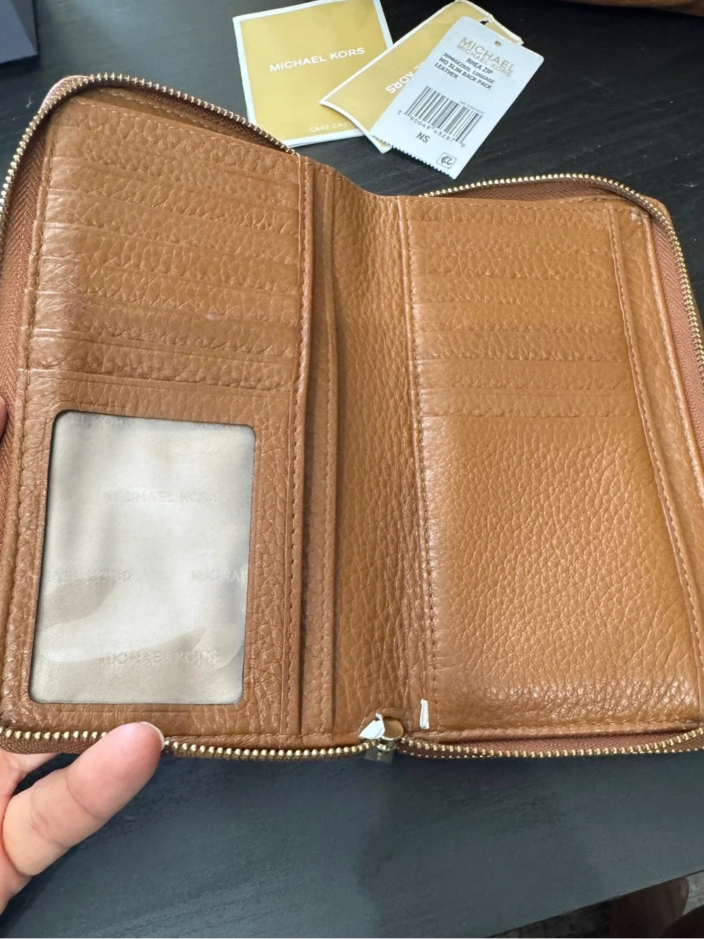 Michael Kors Rhea Pebbled Leather Slim Backpack And Wallet Luggage Tan